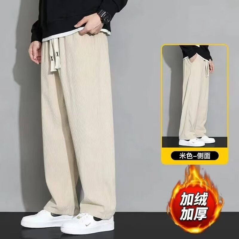 Khaki Corduroy Straight Pants Fleece-Lined Thickened High Street Casual Pants - Image 2
